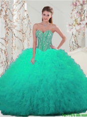 2015 Detachable Beading and Ruffles Sweet 16 Dresses in Apple Green
