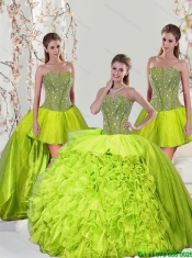2015 Detachable Beading and Ruffles Yellow Green Dresses for Quince