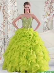 2015 Detachable Beading and Ruffles Yellow Green Dresses for Quince