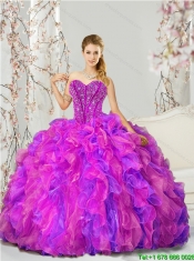 2015 Detachable Fuchsia and Lavender Quince Dresses with Beading and Ruffles