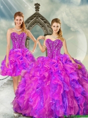 2015 Detachable Fuchsia and Lavender Quince Dresses with Beading and Ruffles