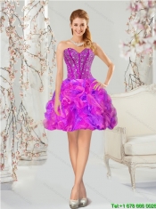 2015 Detachable Fuchsia and Lavender Quince Dresses with Beading and Ruffles