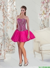 2015 Detachable Hot Pink Sweet 15 Dresses with Beading and Ruffles