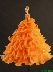 2015 Detachable Yellow and Orange Sweet 16 Dresses with Beading and Ruffles