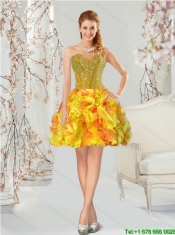 2015 Detachable Yellow and Orange Sweet 16 Dresses with Beading and Ruffles