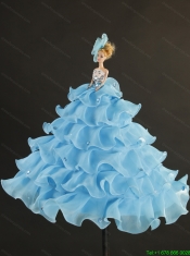 2015 Spring Detachable Beading and Ruffles Turquoise Dresses For Quince