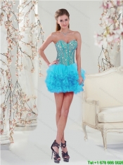 2015 Spring Detachable Beading and Ruffles Turquoise Dresses For Quince