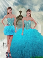 2015 Spring Detachable Beading and Ruffles Turquoise Dresses For Quince