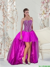 2015 Spring Detachable Hot Pink Sweet 16 Dresses with Beading and Ruffles