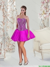 2015 Spring Detachable Hot Pink Sweet 16 Dresses with Beading and Ruffles