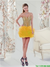 2015 Spring Yellow Sweet 15 Dresses with Beading and Ruffles
