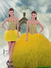 2015 Spring Yellow Sweet 15 Dresses with Beading and Ruffles