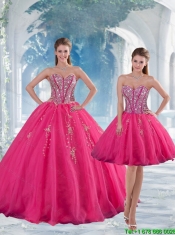 2015 Sweetheart Hot Pink Sequins and Appliques Prom Dresses