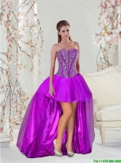 2015 Unique and Detachable Beading and Ruffles Fuchsia Sweet 16 Dresses