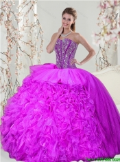 2015 Unique and Detachable Beading and Ruffles Fuchsia Sweet 16 Dresses