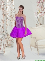 2015 Unique and Detachable Beading and Ruffles Fuchsia Sweet 16 Dresses