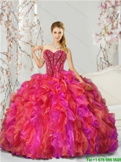 2015 Unique and Detachable Beading and Ruffles Multi Color Quince Dresses