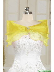 Detachable and Classical Beading and Ruffles Yellow Green Quince Dresses for 2015