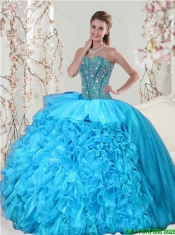 Detachable Aqua Blue Sweet 15 Dresses with Beading and Ruffles for 2015