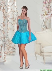 Detachable Aqua Blue Sweet 15 Dresses with Beading and Ruffles for 2015