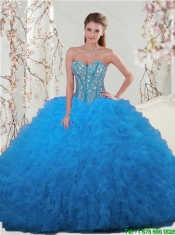 Detachable Aqua Blue Sweet 16 Dresses with Beading and Ruffles