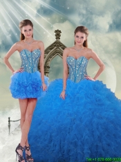 Detachable Aqua Blue Sweet 16 Dresses with Beading and Ruffles