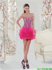 Detachable Beading and Ruffles Dresses For Quince in Hot Pink