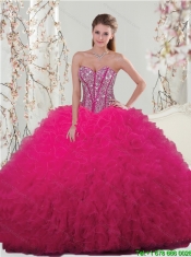 Detachable Beading and Ruffles Dresses For Quince in Hot Pink