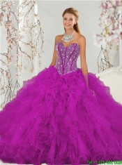 Detachable Beading and Ruffles Fuchsia Sweet 16 Dresses
