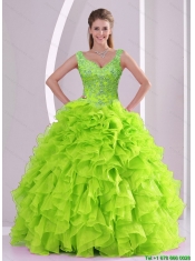 Detachable Beading and Ruffles Quince Dresses in Green