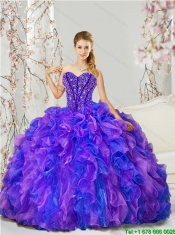 Detachable Beading and Ruffles Quince Dresses in Purple and Blue for 2015