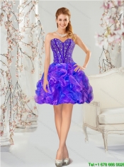 Detachable Beading and Ruffles Quince Dresses in Purple and Blue for 2015