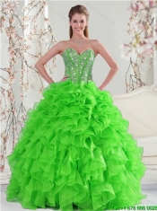 Detachable Beading and Ruffles Quince Dresses in Spring Green for 2015