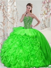 Detachable Beading and Ruffles Quince Dresses in Spring Green for 2015