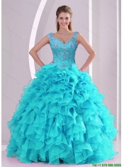 Detachable Beading and Ruffles Quinceanera Dresses in Aqua Blue