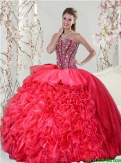Detachable Beading and Ruffles Red Quinceanera Dresses for 2015