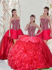 Detachable Beading and Ruffles Red Quinceanera Dresses for 2015 Detachable Beading and Ruffles Red Quinceanera Dresses for 2015