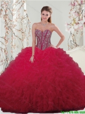 Detachable Beading and Ruffles Red Sweet 16 Dresses