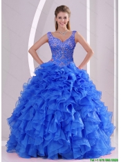 Detachable Beading and Ruffles Royal Blue Sweet 16 Dresses