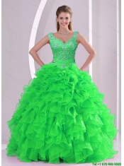 Detachable Beading and Ruffles Spring Green Quinceanera Dresses