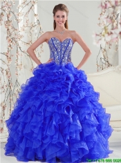 Detachable Beading and Ruffles Sweet 16 Dresses in Royal Blue for 2015