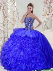 Detachable Beading and Ruffles Sweet 16 Dresses in Royal Blue for 2015