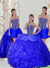 Detachable Beading and Ruffles Sweet 16 Dresses in Royal Blue for 2015