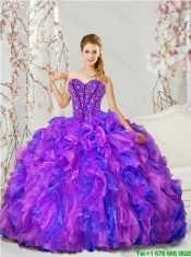 Detachable Blue and Lavender Dresses for Quince with Beading and Ruffles