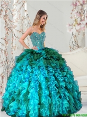 Detachable Multi Color Beading and Ruffles Sweet 15 Dresses for 2015