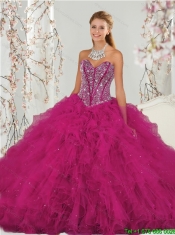 Unique and Detachable Beading and Ruffles Dresses for Quince in Red for 2015