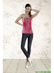 2015 Modest Beading Corset in Hot Pink