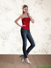 2015 The Most Popular Strapless Beaded Corset in Red