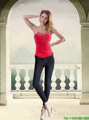 Wonderful Strapless Red Corset with Beading for 2015
