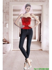 2015 Best Seller Red Sweetheart Corset with Embroidery